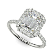 Catalina Emerald Cut Halo 4 Prong Claw Set Engagement Ring - Nivetta